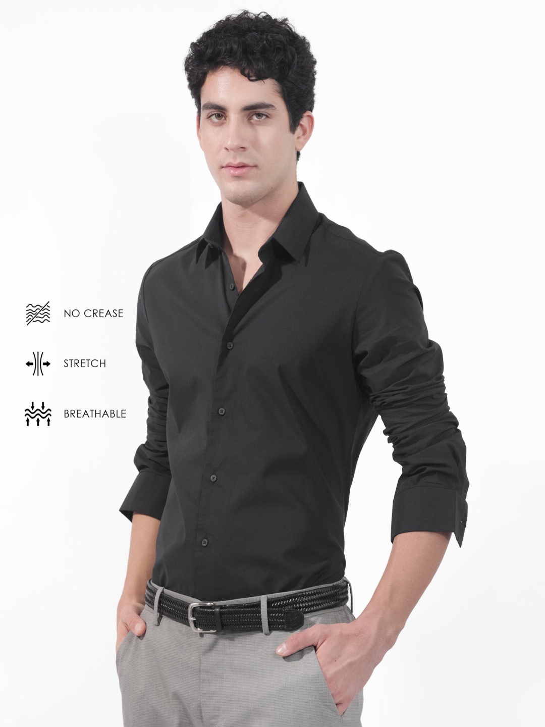 

RARE RABBIT Men Para Cotton Slim Fit Shirt, Black