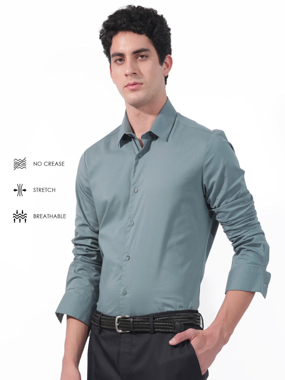 

RARE RABBIT Men Para Cotton Slim Fit Shirt, Green