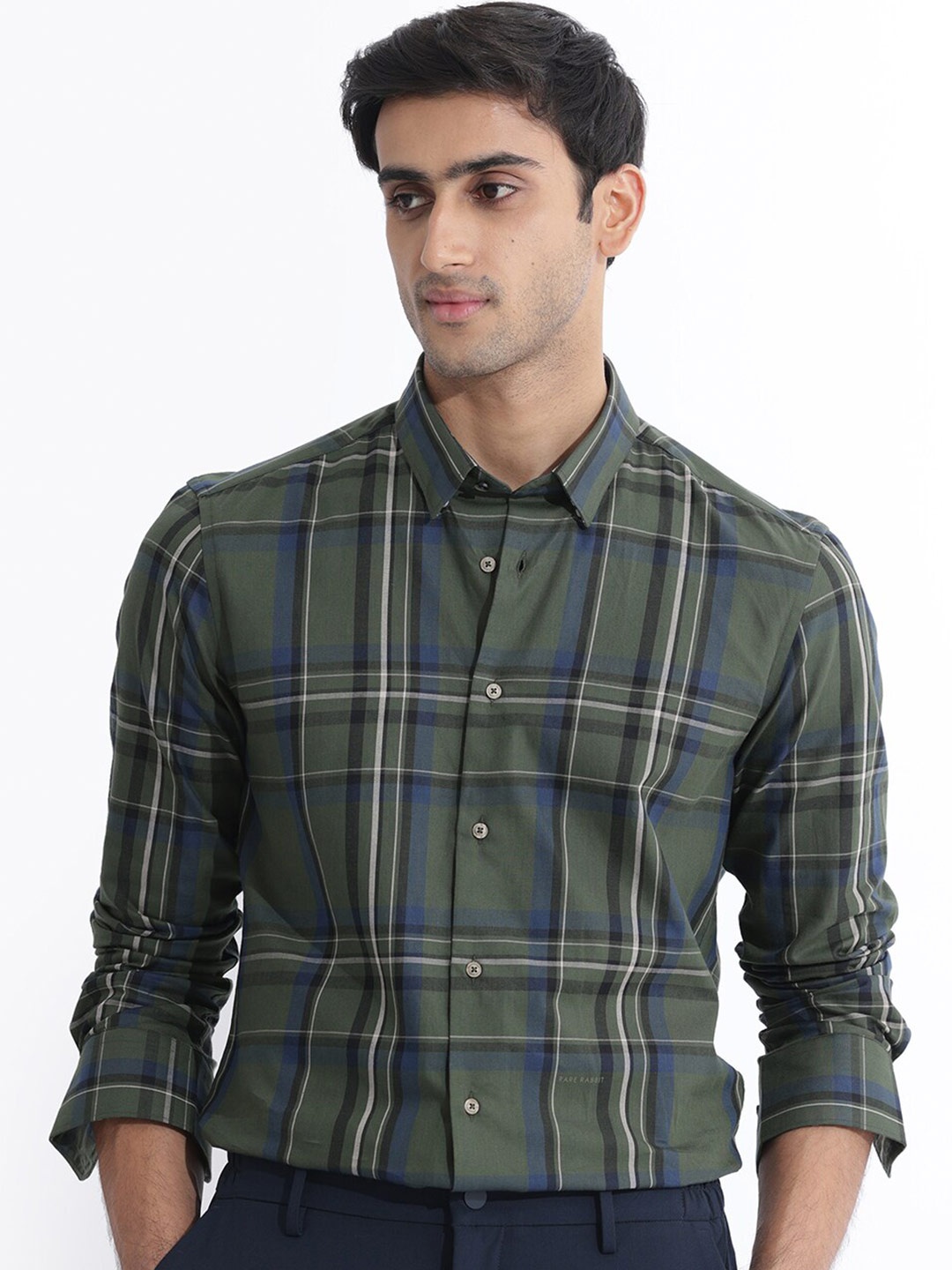 

RARE RABBIT Men Cosen Slim Fit Checked Cotton Shirt, Green