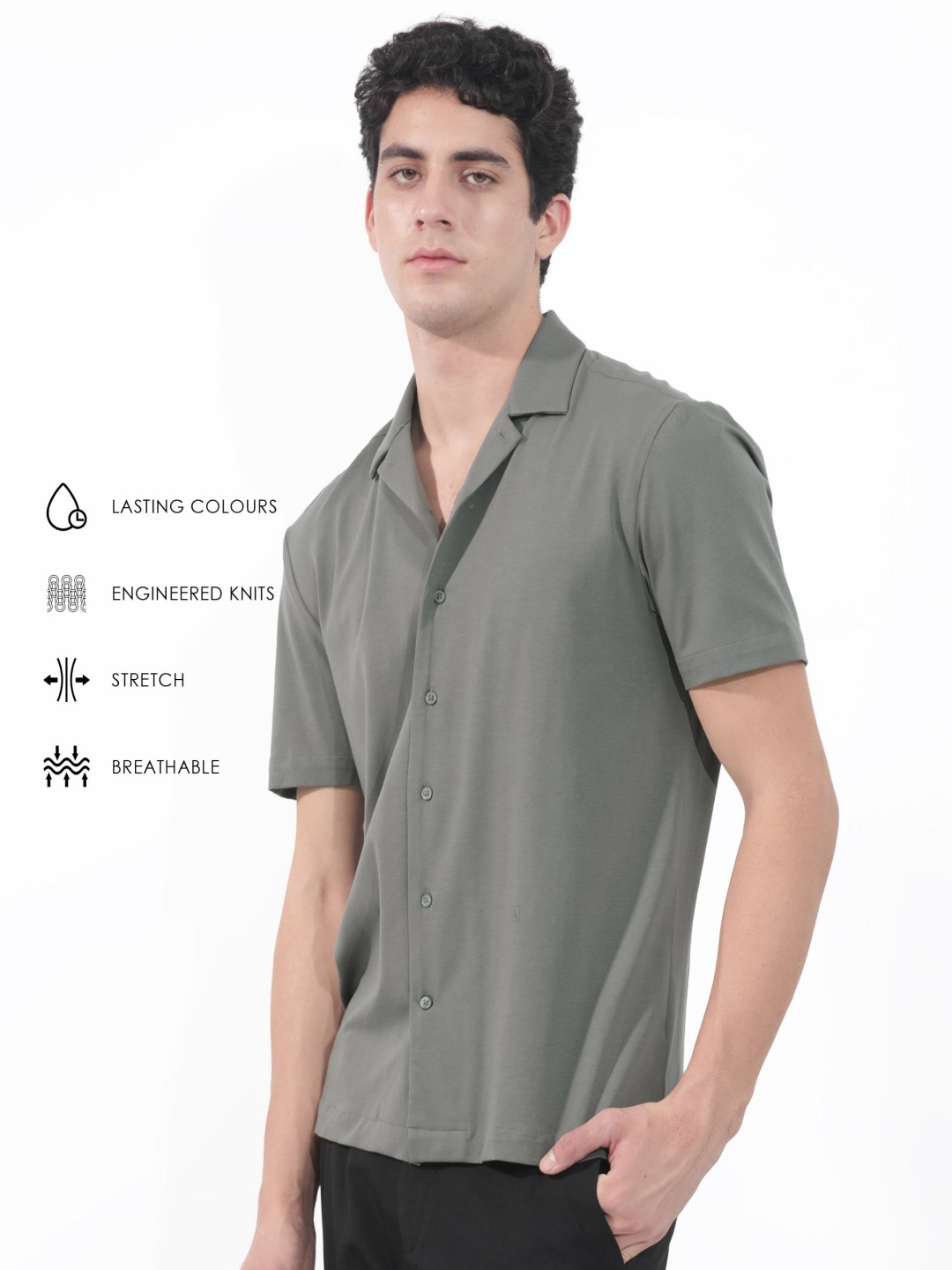 

RARE RABBIT Men Nick Slim Fit Cuban Collar Cotton Shirt, Green