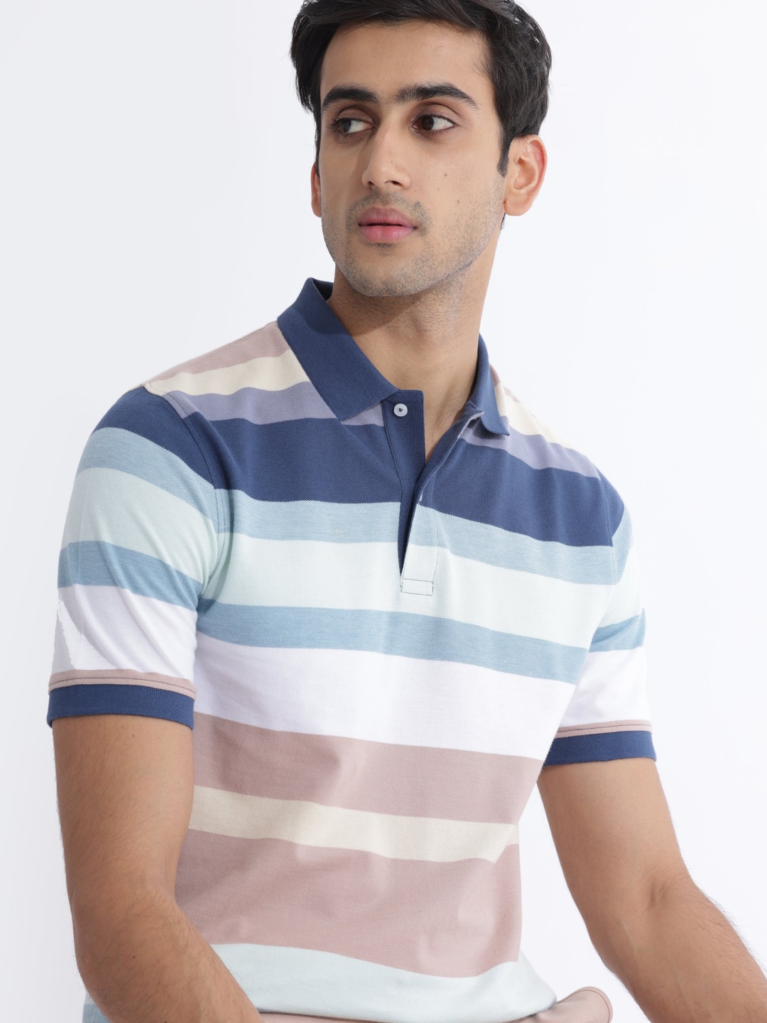 

RARE RABBIT Men Edeet Striped Polo Collar Slim Fit Cotton T-Shirt, Purple
