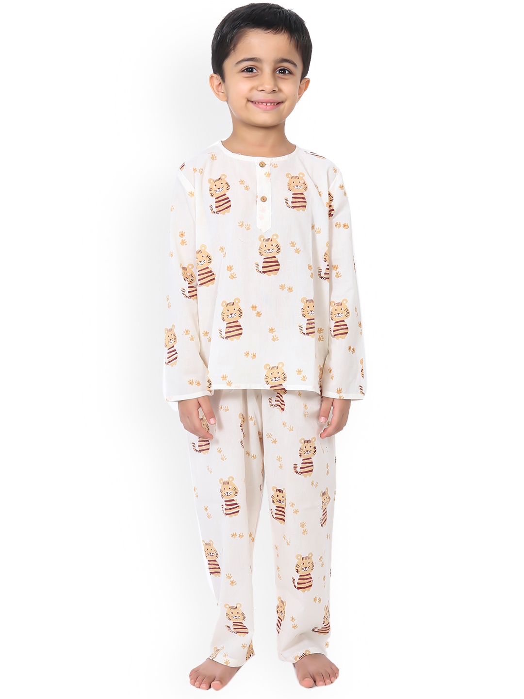 

BAESD Kids Conversational Printed Pure Cotton Night Suit, White