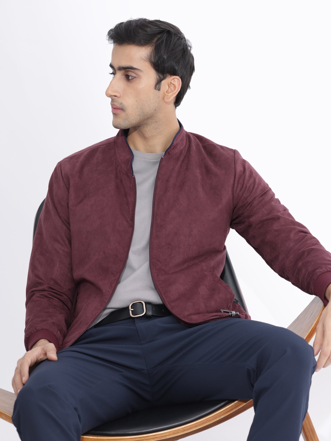 

RARE RABBIT Men Henron Regular Fit Stand Collar Bomber Jacket, Red