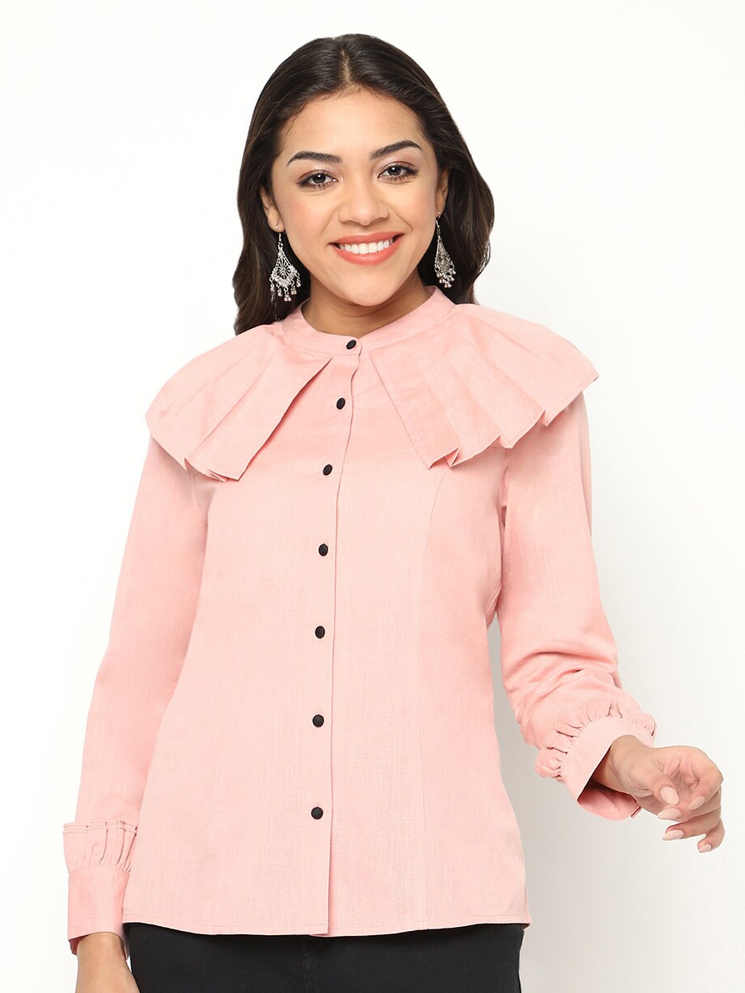 

HOUSE OF S Band Collar Cotton Casual Shirt, Peach