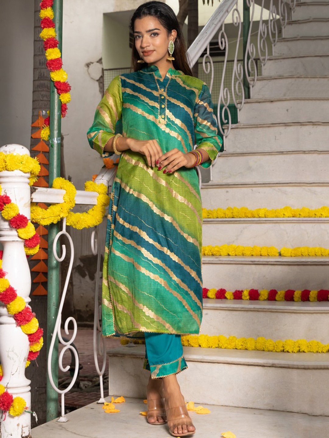 

Indi INSIDE Striped Gotta Patti Kurta, Green
