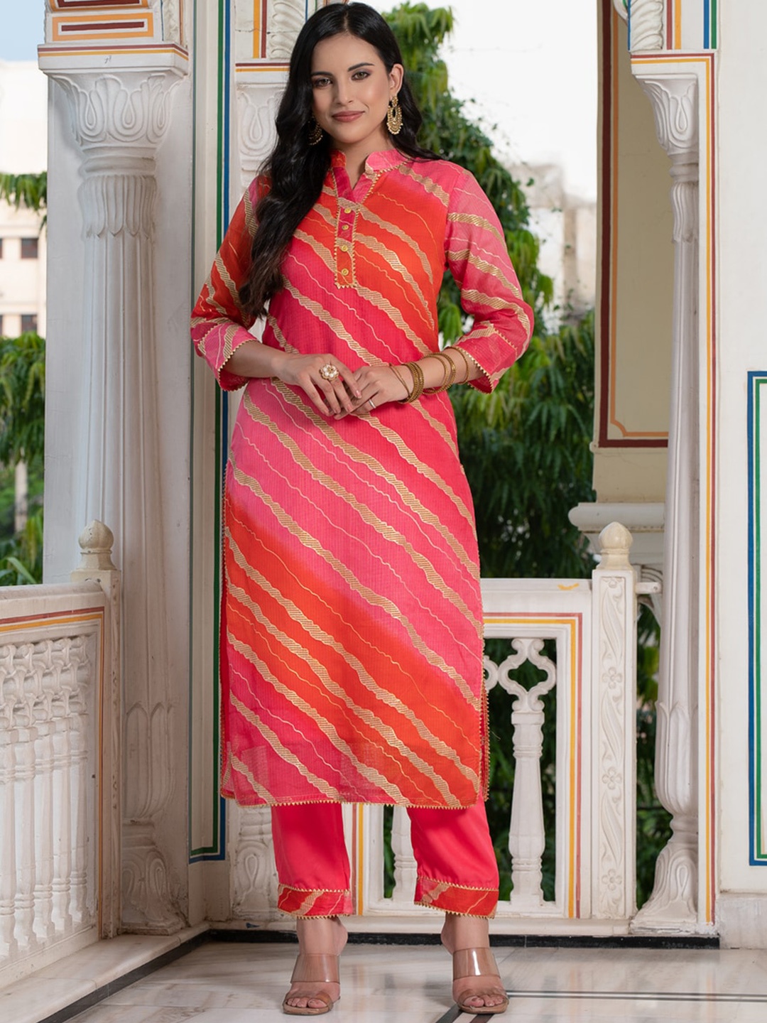 

Indi INSIDE Striped Gotta Patti Straight Kurta, Peach