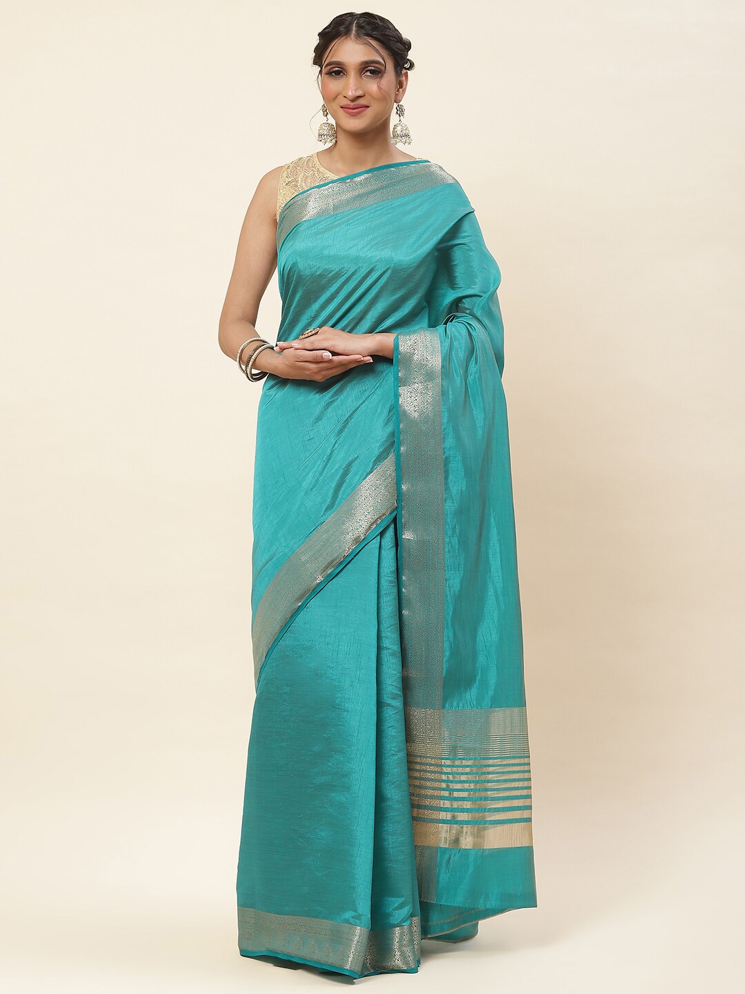 

Meena Bazaar Woven Design Art Silk Saree, Sea green