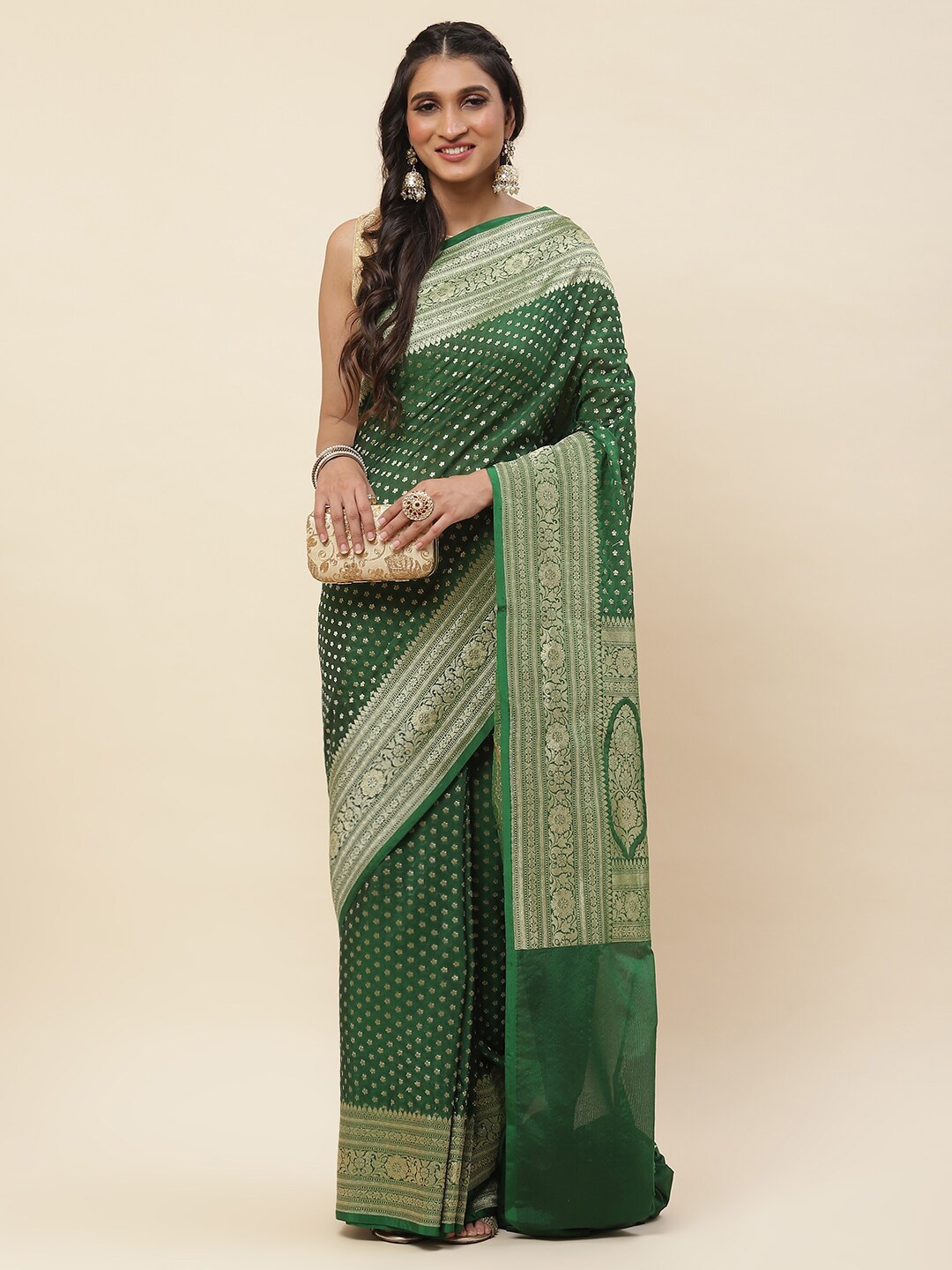 

Meena Bazaar Woven Design Zari Banarasi Saree, Green