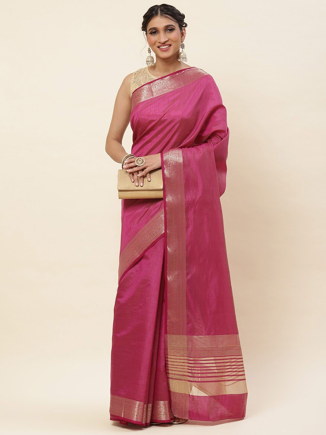 

Meena Bazaar Zari Art Silk Saree, Magenta