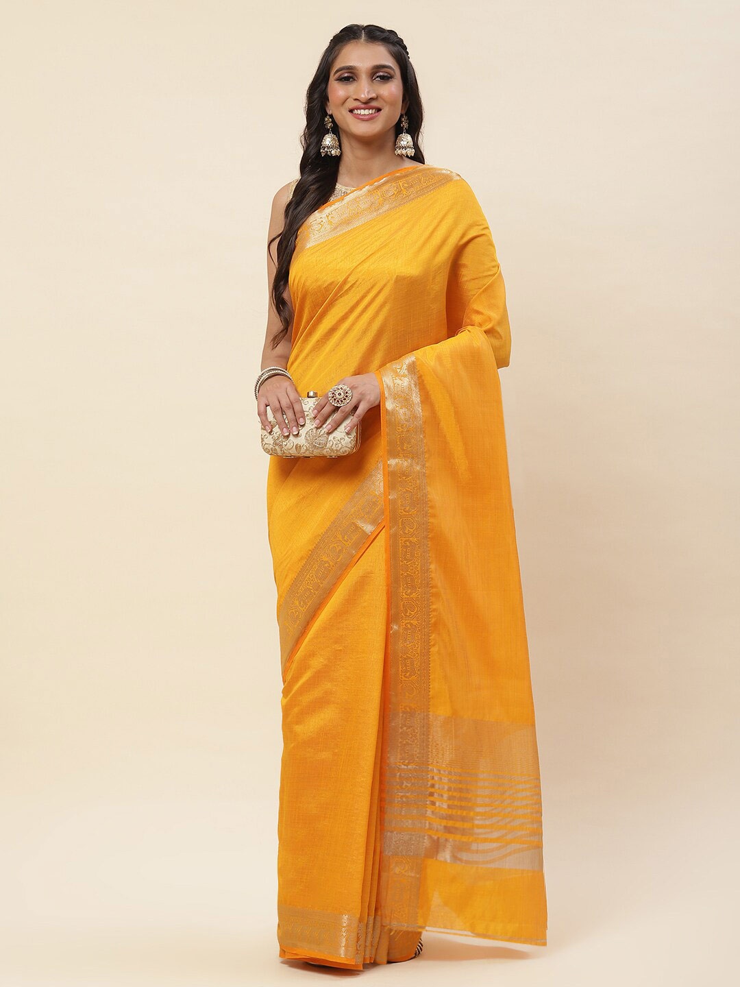 

Meena Bazaar Zari Art Silk Saree, Mustard