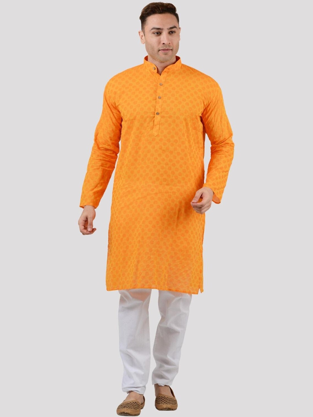 

Maharaja Woven Design Regular Pure Cotton Kurta With Pyjamas, Orange