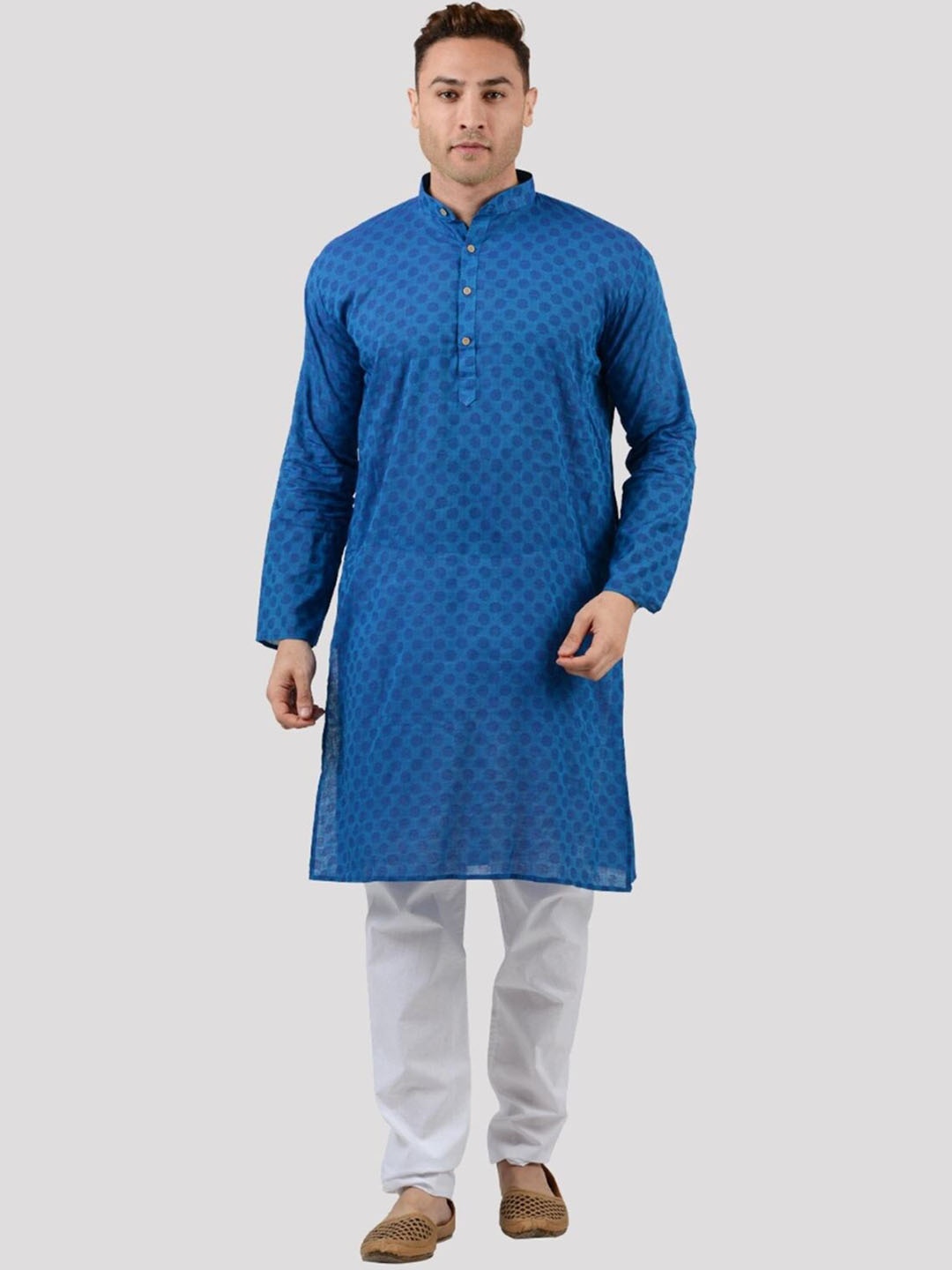 

Maharaja Woven Design Regular Pure Cotton Kurta With Pyjamas, Blue