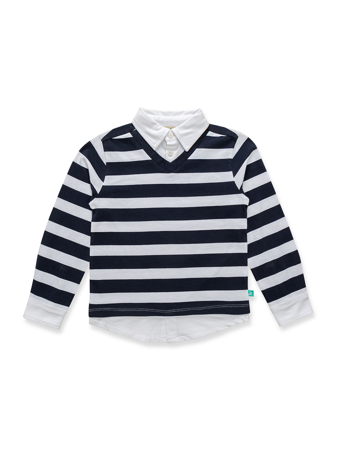 

JusCubs Boys Striped Polo Collar Long Sleeves Cotton T-shirt, Navy blue