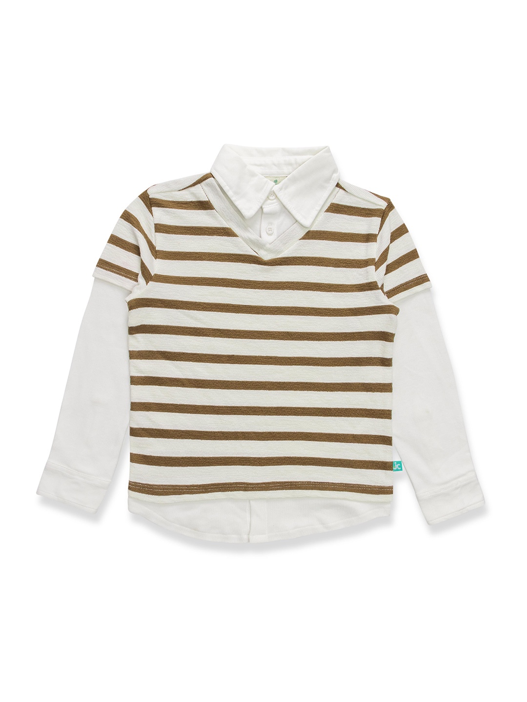 

JusCubs Boys Striped Polo Collar Long Sleeves Cotton T-shirt, Olive