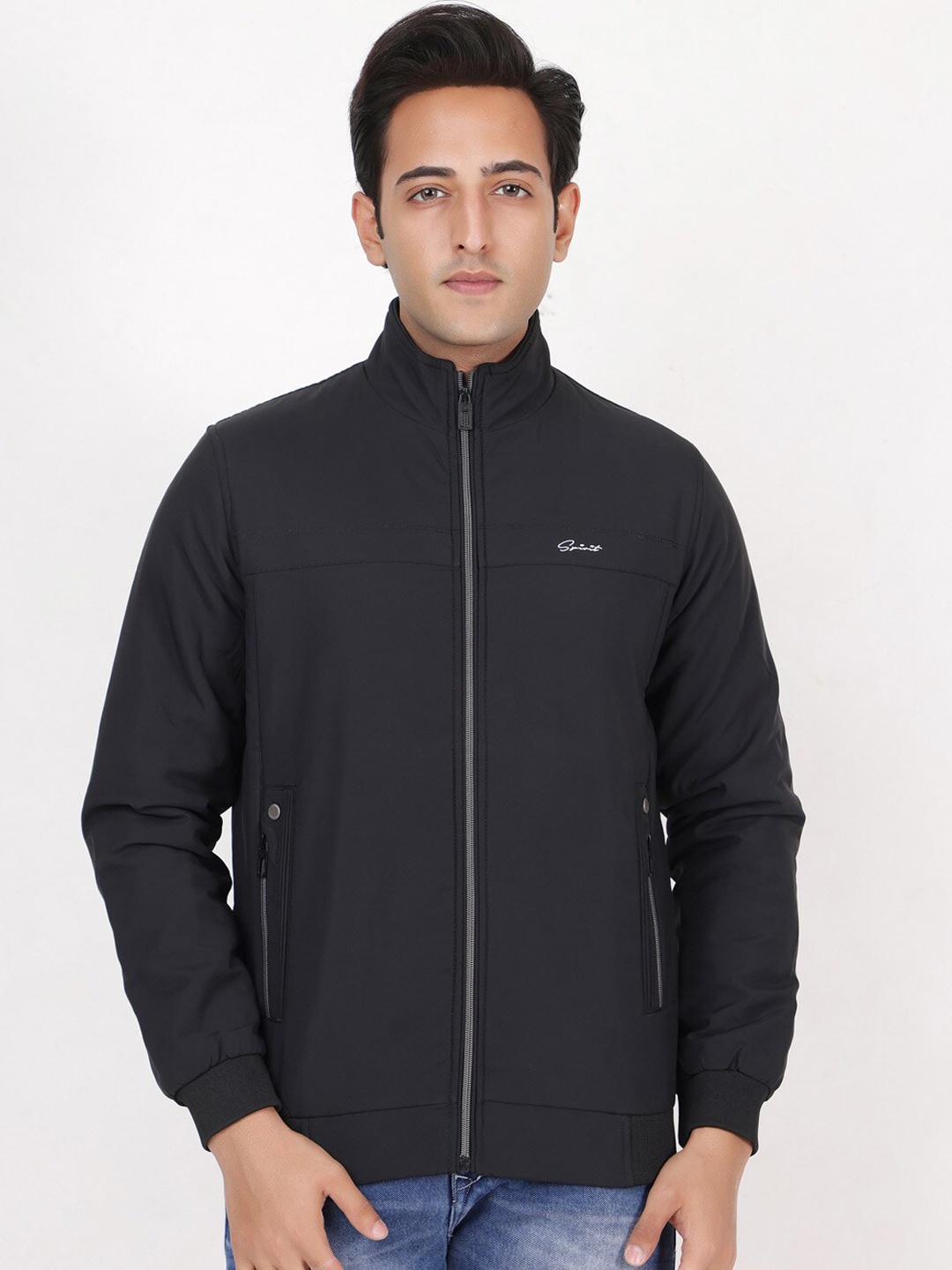 

Spirit Mock Collar Lightweight Bomber Jacket, Black