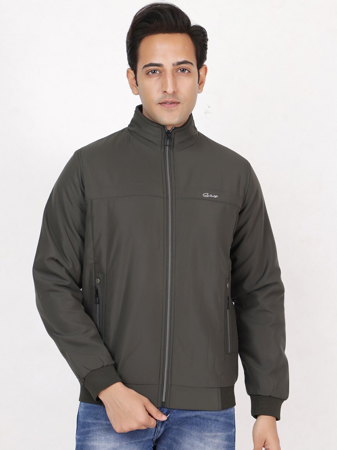 

Spirit Mock Collar Lightweight Bomber Jacket, Olive