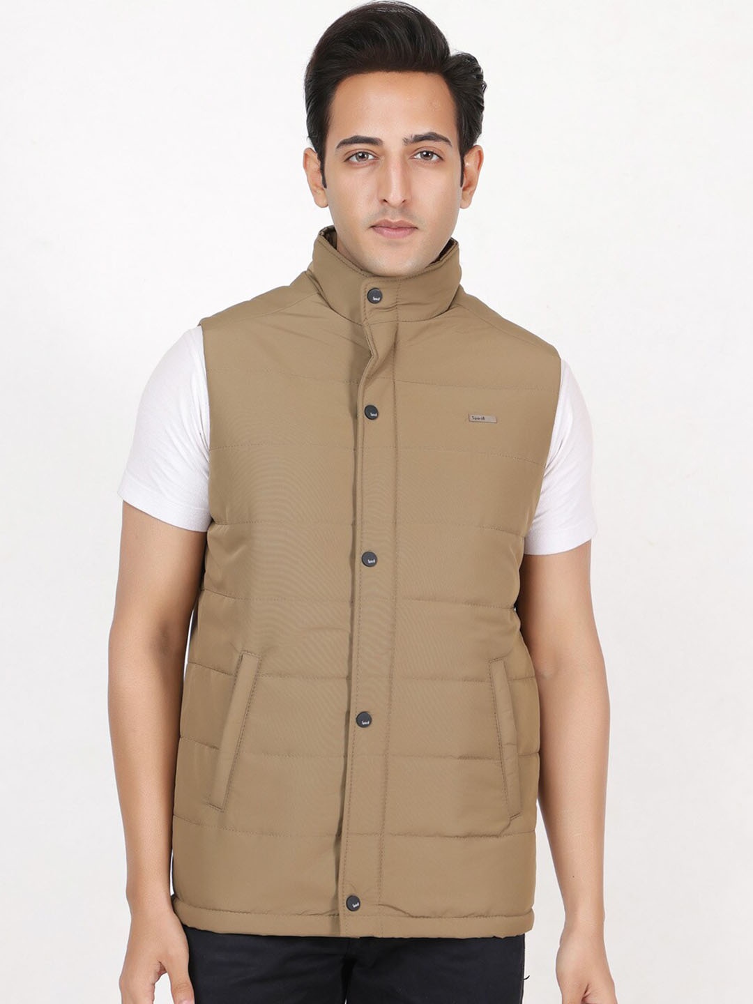 

Spirit Stand Collar Sleeveless Lightweight Padded Jacket, Brown