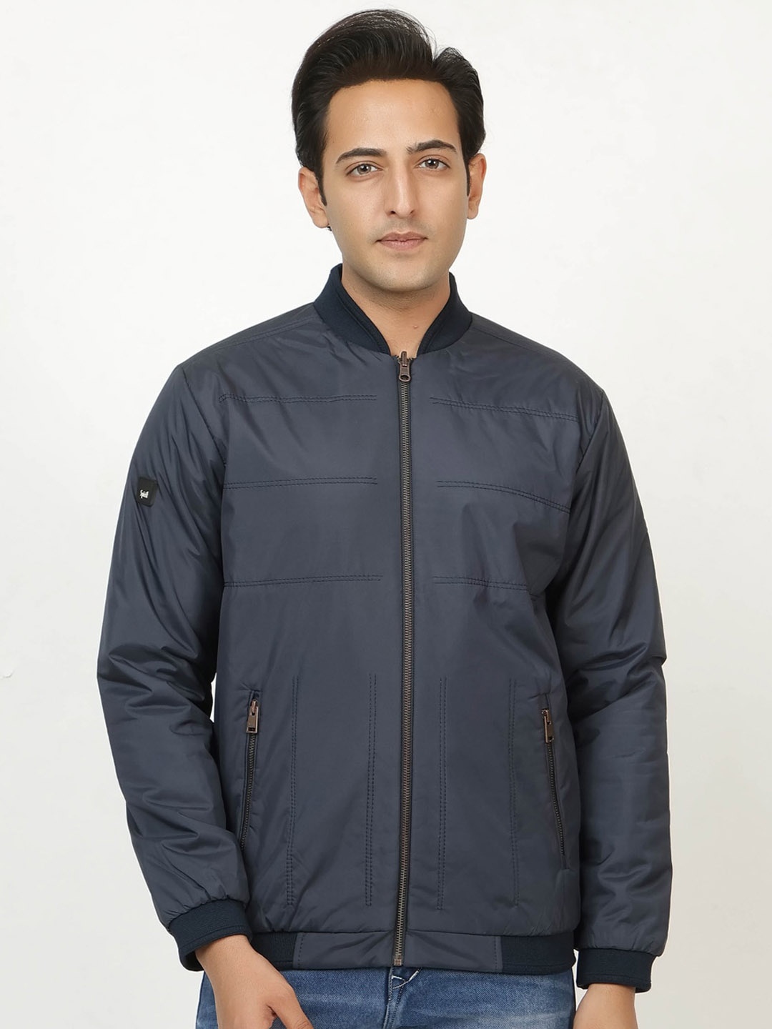 

Spirit Stand Collar Lightweight Bomber Jacket, Navy blue