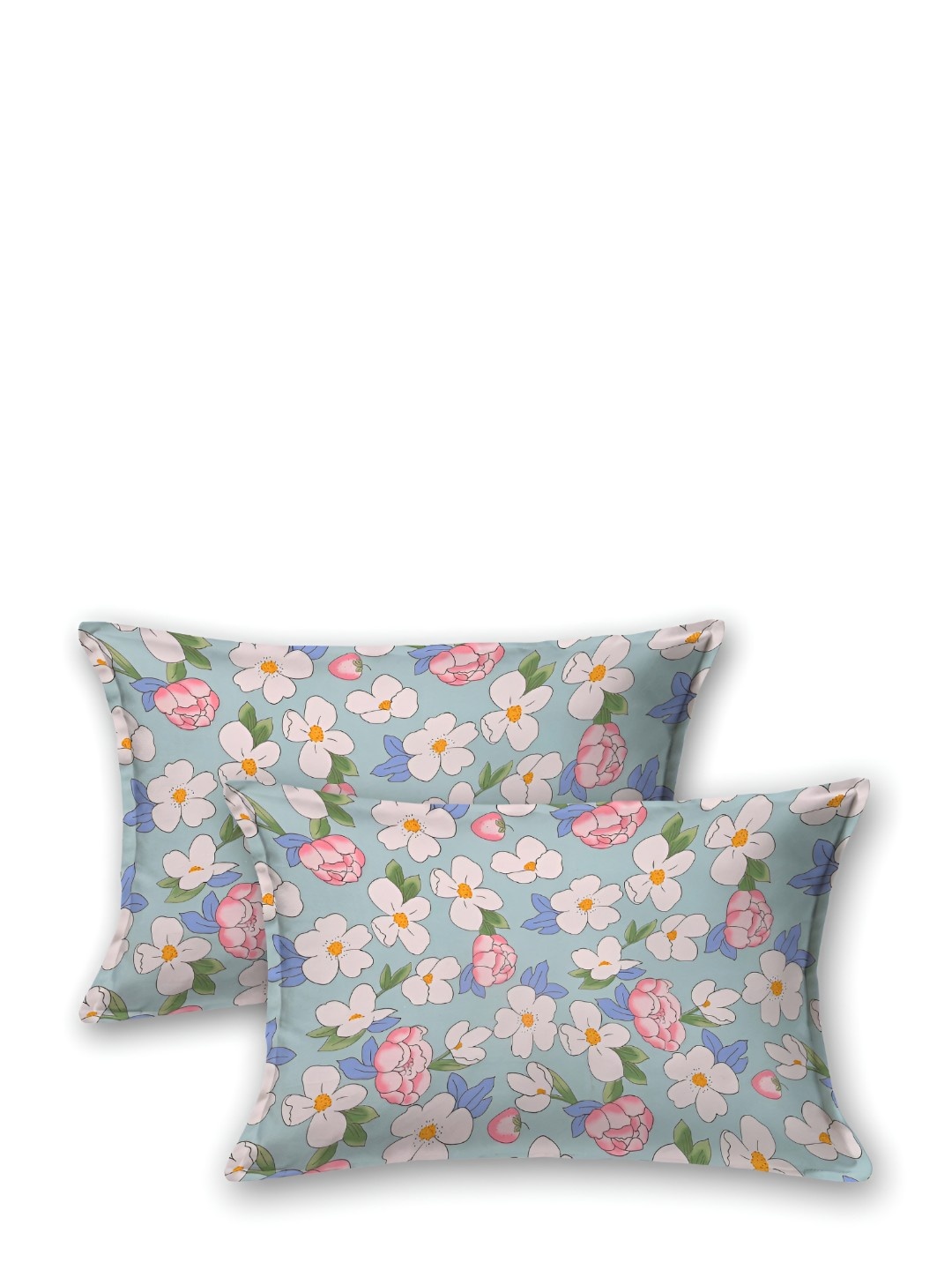 

Jinaya's Blue & Pink 2 Pieces Floral Printed Microfiber Rectangle Pillow Covers