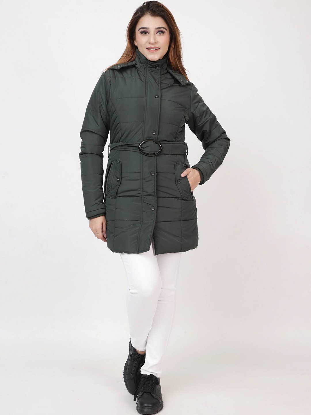 

Spirit Hooded Lightweight Longline Parka Jacket With Belt, Olive