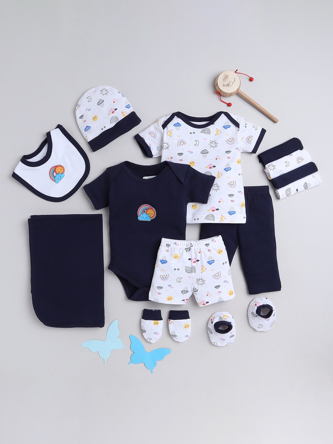 

BUMZEE Infant Boys Pack Of 13 Printed Pure Cotton Baby Apparel Gift Set, Navy blue