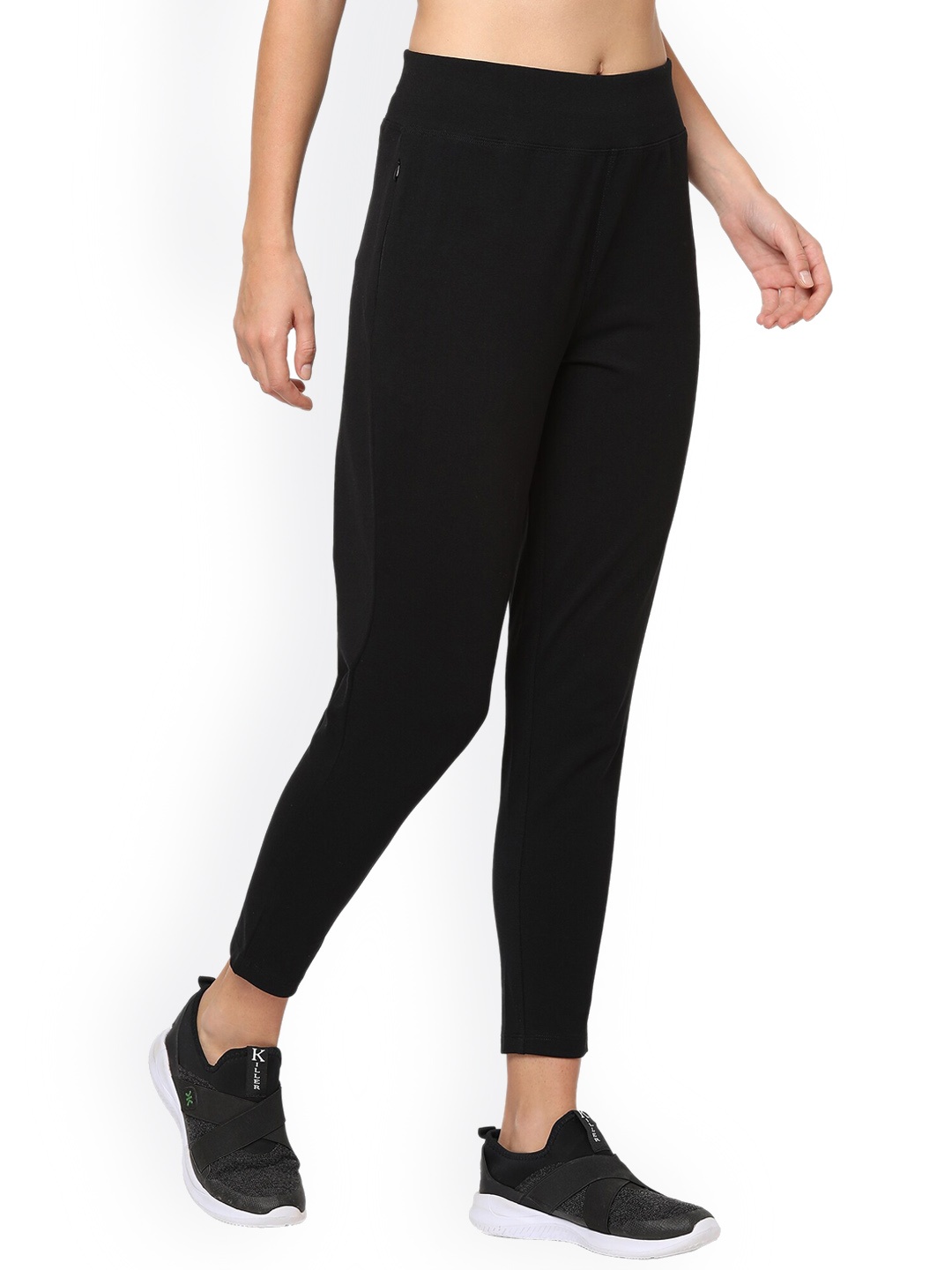 

MAYSIXTY Women Slim-Fit Mid-Rise Track Pants, Black