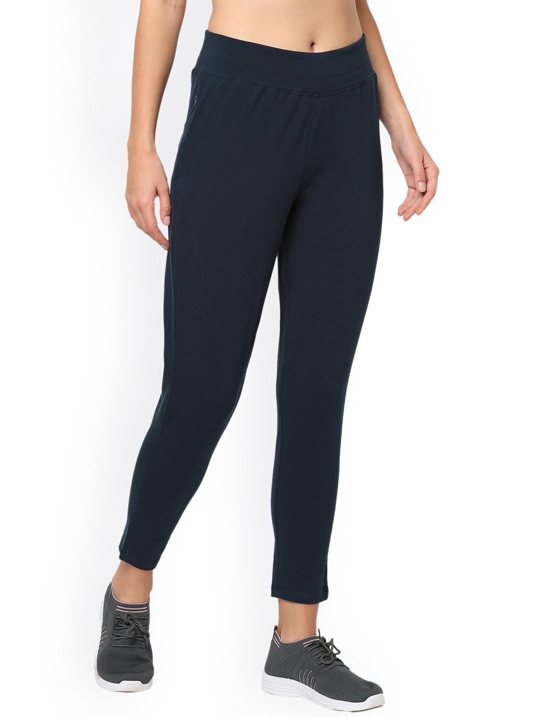 

MAYSIXTY Women Slim-Fit Mid-Rise Track Pants, Navy blue