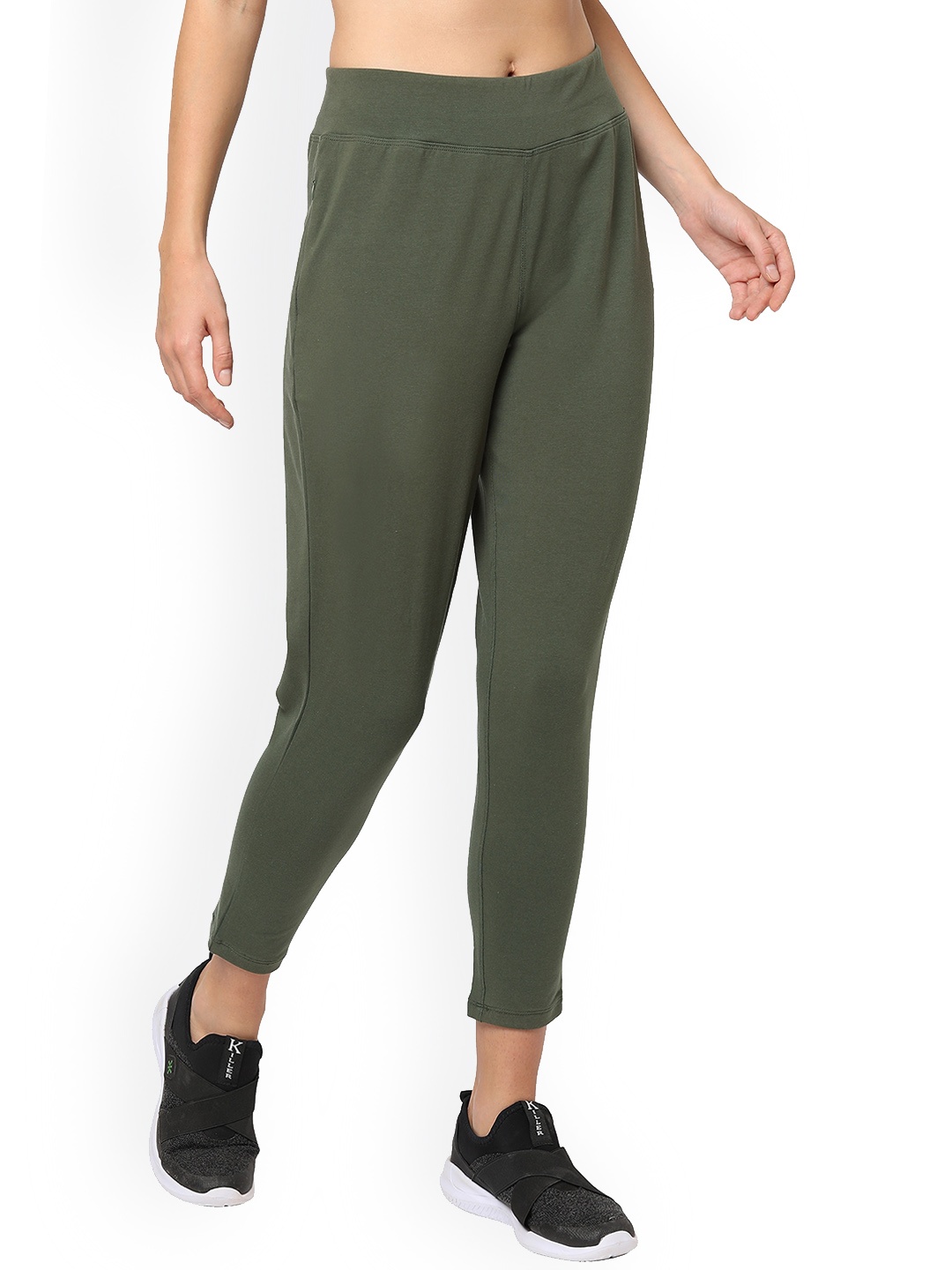 

MAYSIXTY Women Slim-Fit Mid-Rise Track Pants, Olive