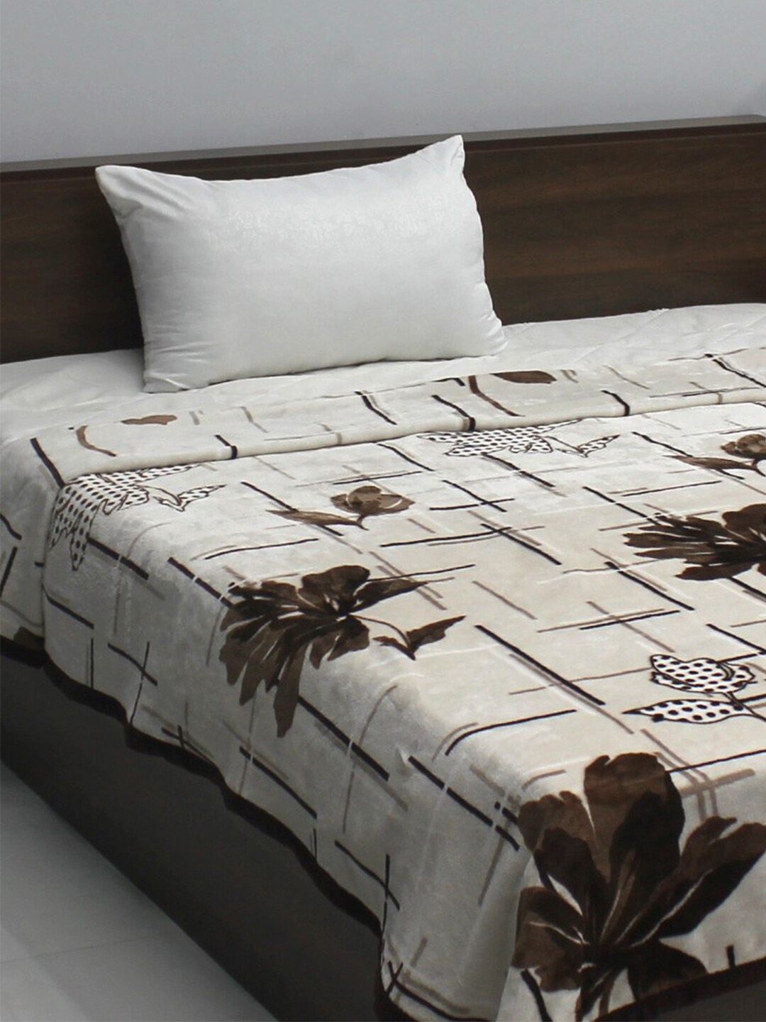 

Rubix Home All Season Beige & Brown Floral AC Room 354 GSM Single Bed Blanket