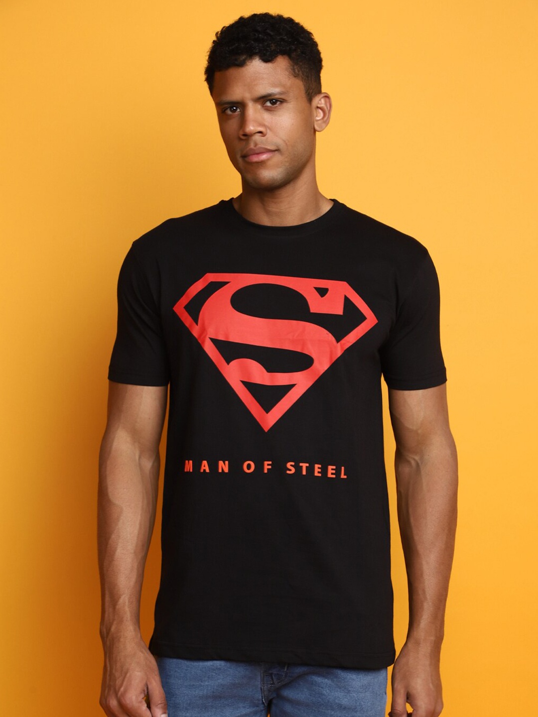 

V-Mart Superman Superhero Printed Cotton T-Shirt, Black