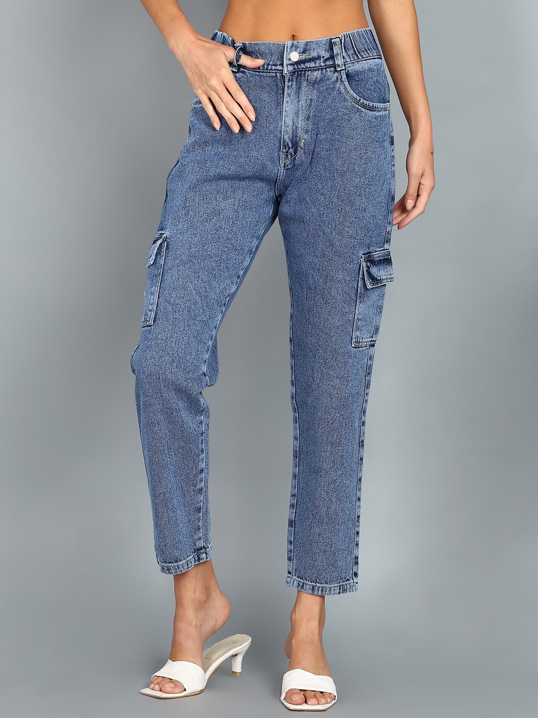 

Nifty Women Tapered Fit High-Rise Denim Cargo, Blue