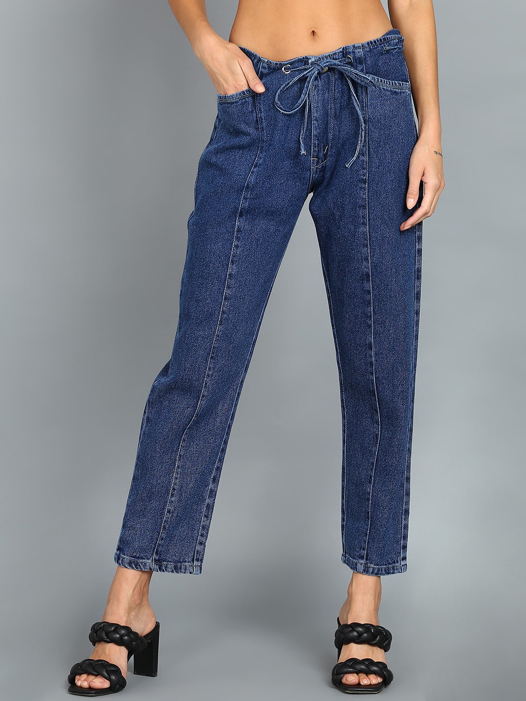 

Nifty Women Straight Fit Clean Look High-Rise Denim Cotton Jeans, Blue