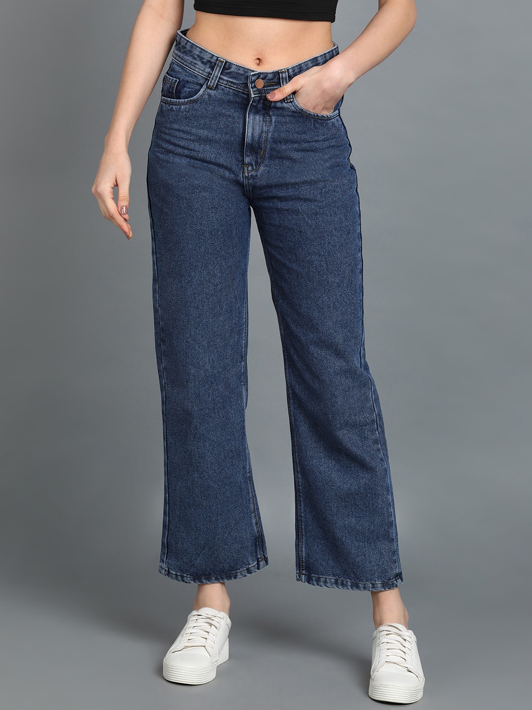 

Nifty Women Boyfriend Fit High-Rise Clean Look Denim Cotton Jeans, Blue