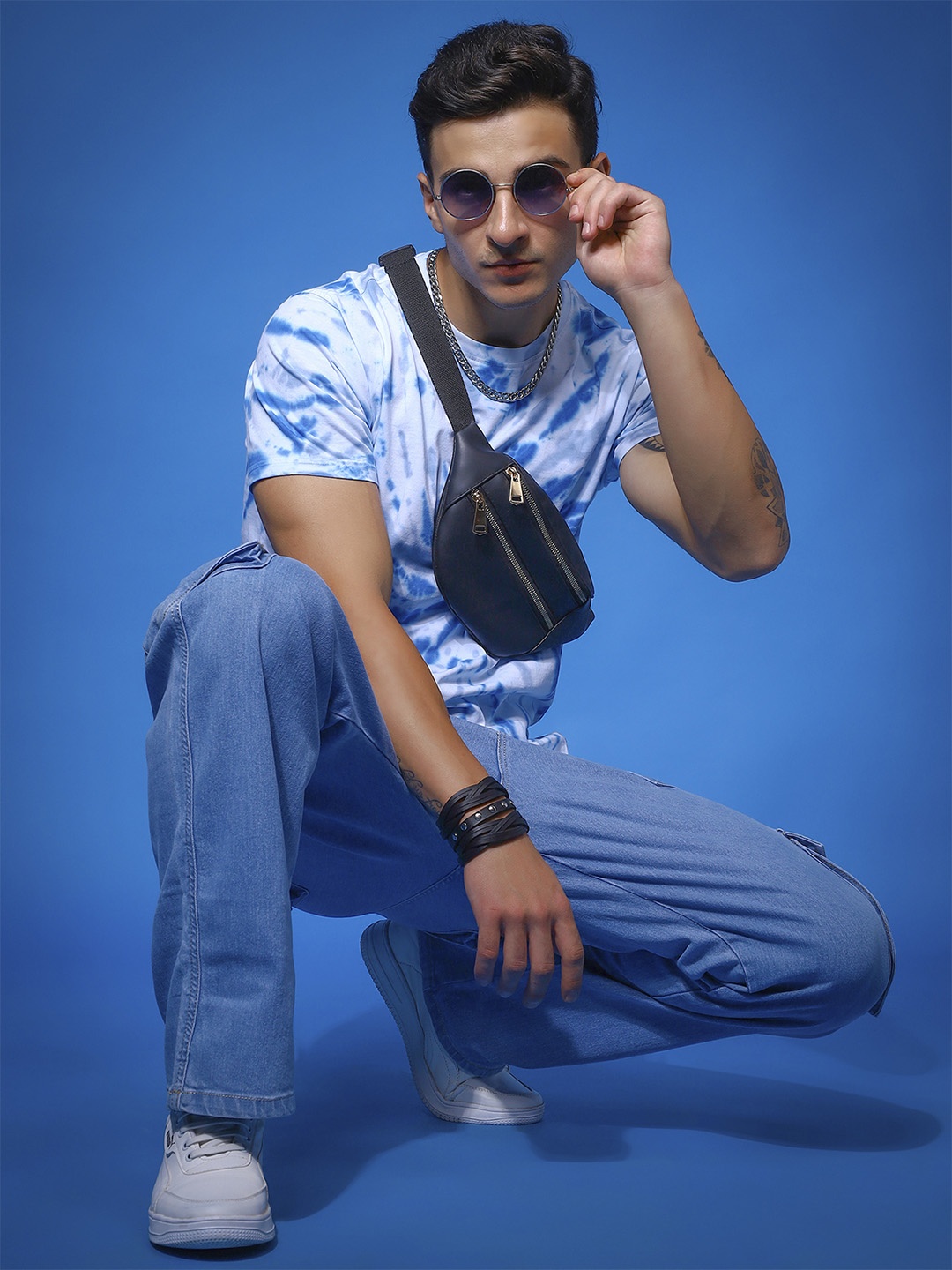 

PEPLOS Tie and Dyed Oversized Cotton T-shirt, Blue
