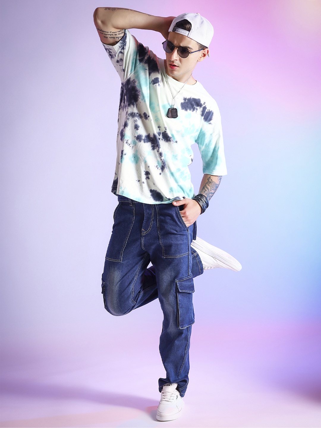 PEPLOS Tie and Dyed Oversized Cotton T-shirt, White