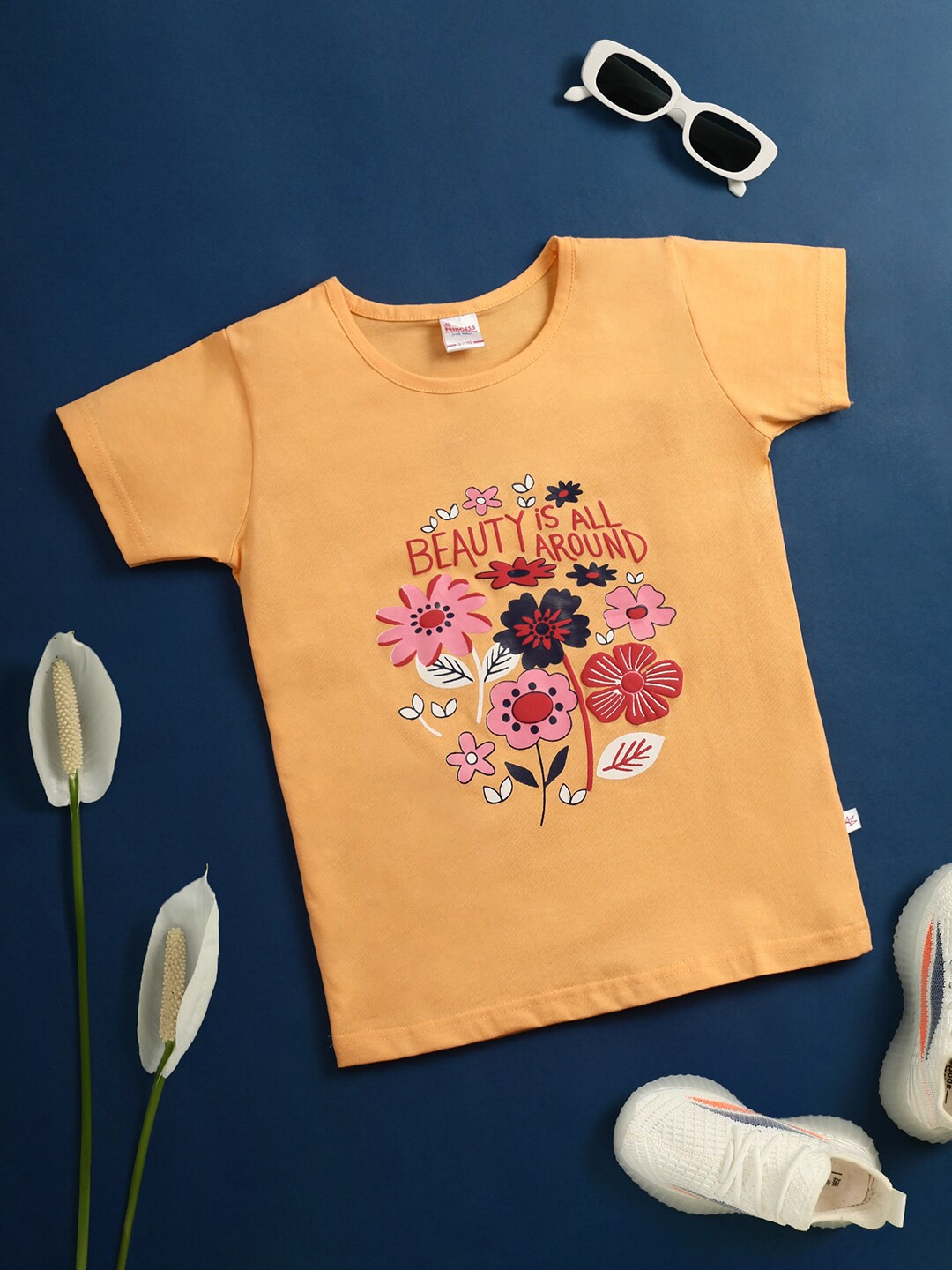 

V-Mart Girls Printed Cotton T-shirt, Orange
