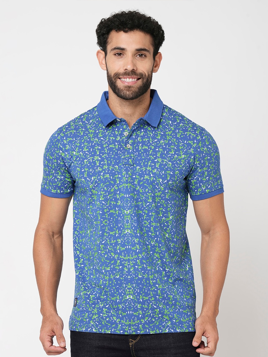 

Blue Buddha Abstract Printed Polo Collar Short Sleeves Cotton Regular T-shirt