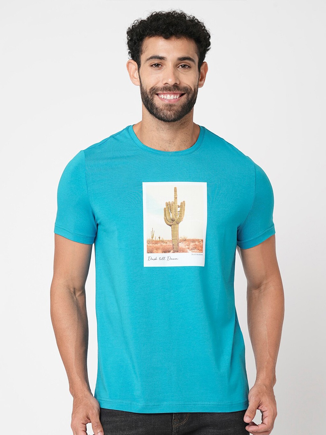 

Blue Buddha Graphic Printed Cotton T-shirt