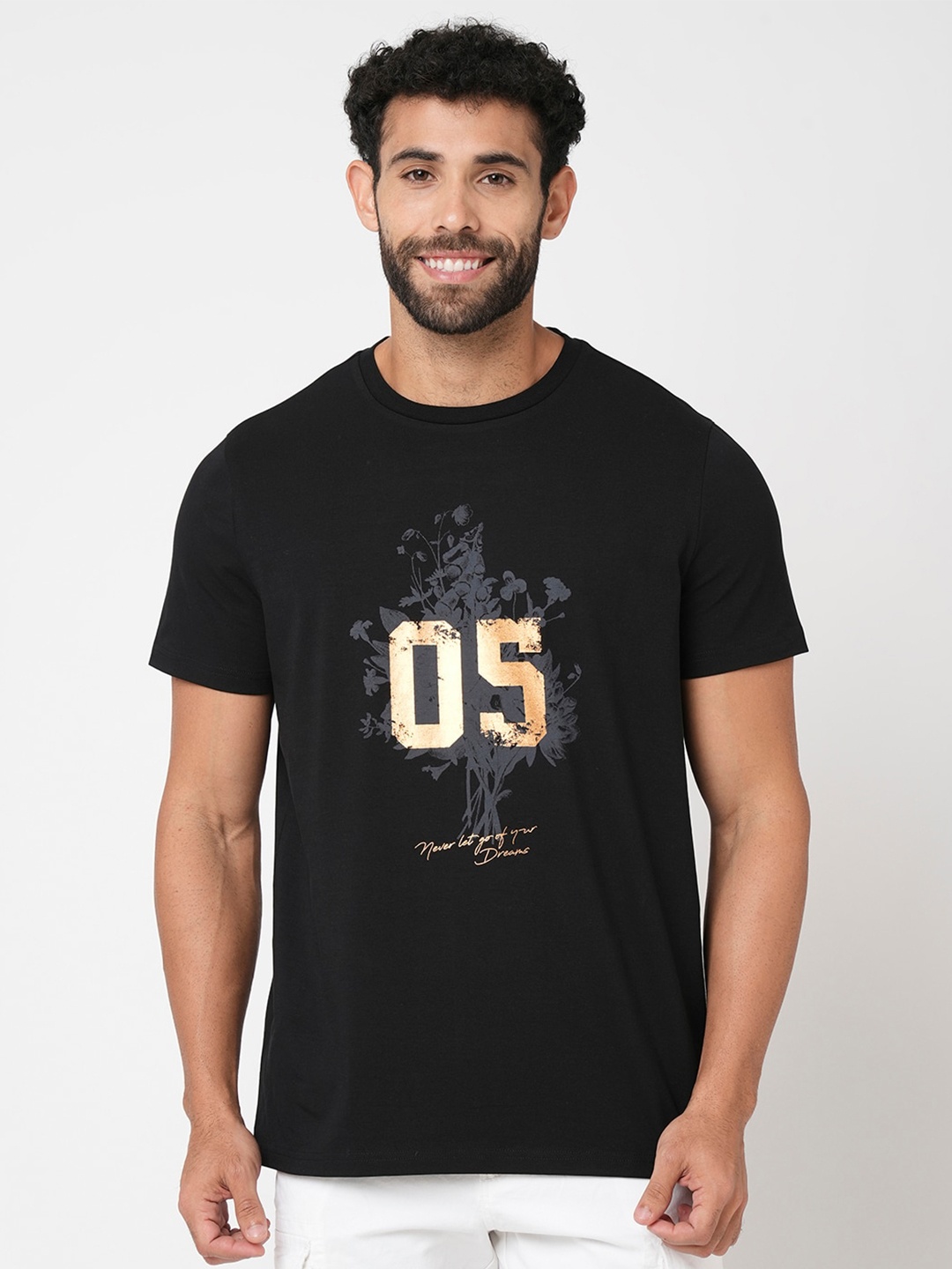 

Blue Buddha Typography Printed Cotton T-shirt, Black
