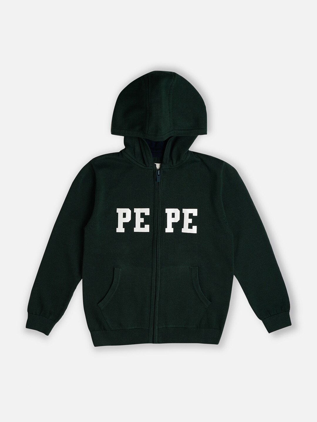 

Pepe Jeans Boys Typography Printed Cotton Hooded Front-Open Sweatshirts, Green
