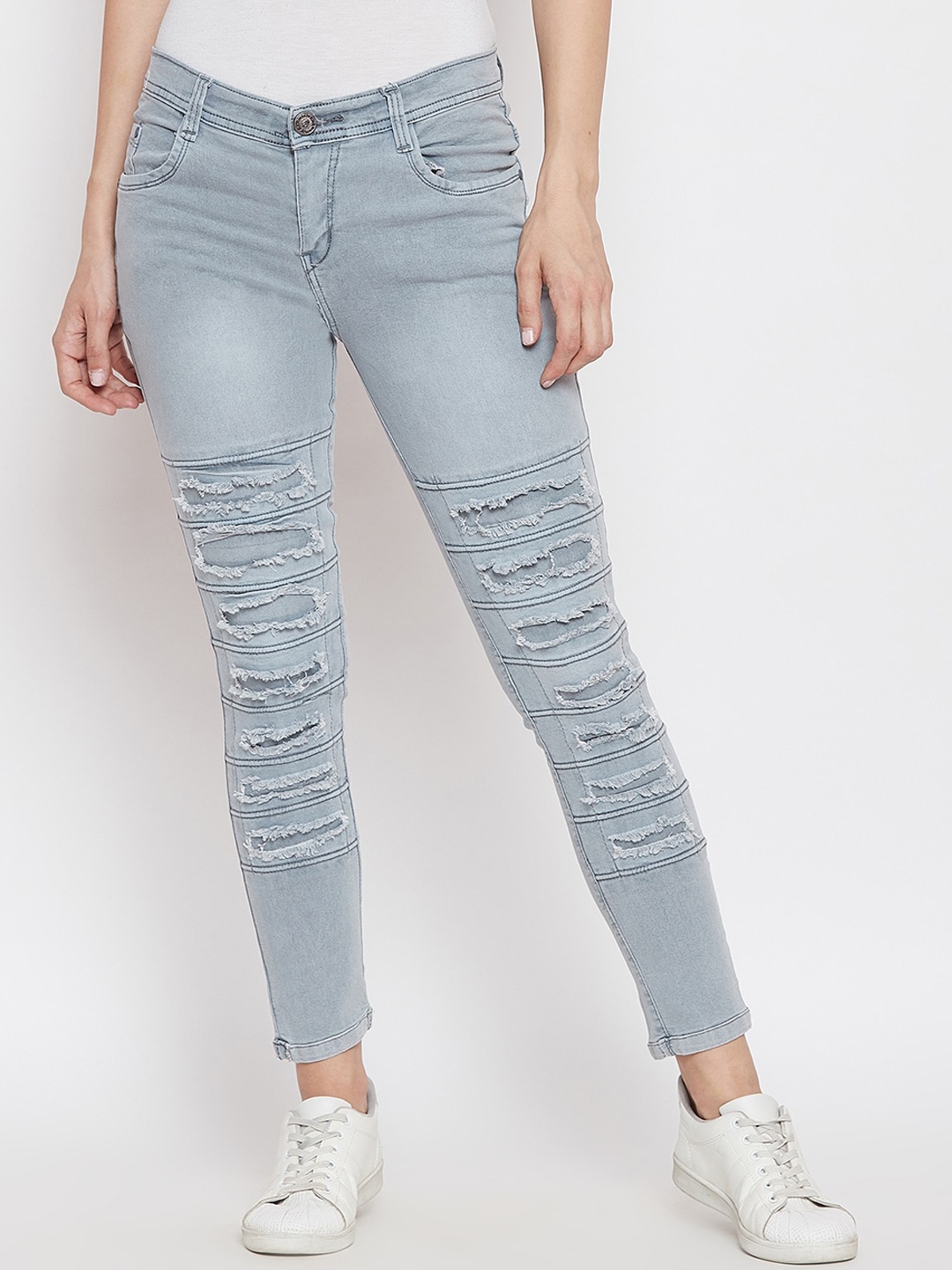 

Nifty Women Skinny Fit Highly Distressed Light Fade Stretchable Jeans, Grey