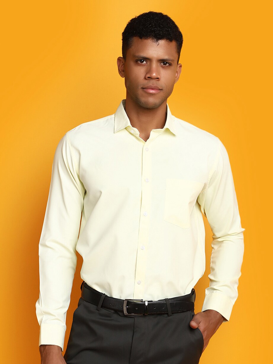 

V-Mart Spread Collar Long Sleeves Formal Shirt, Yellow