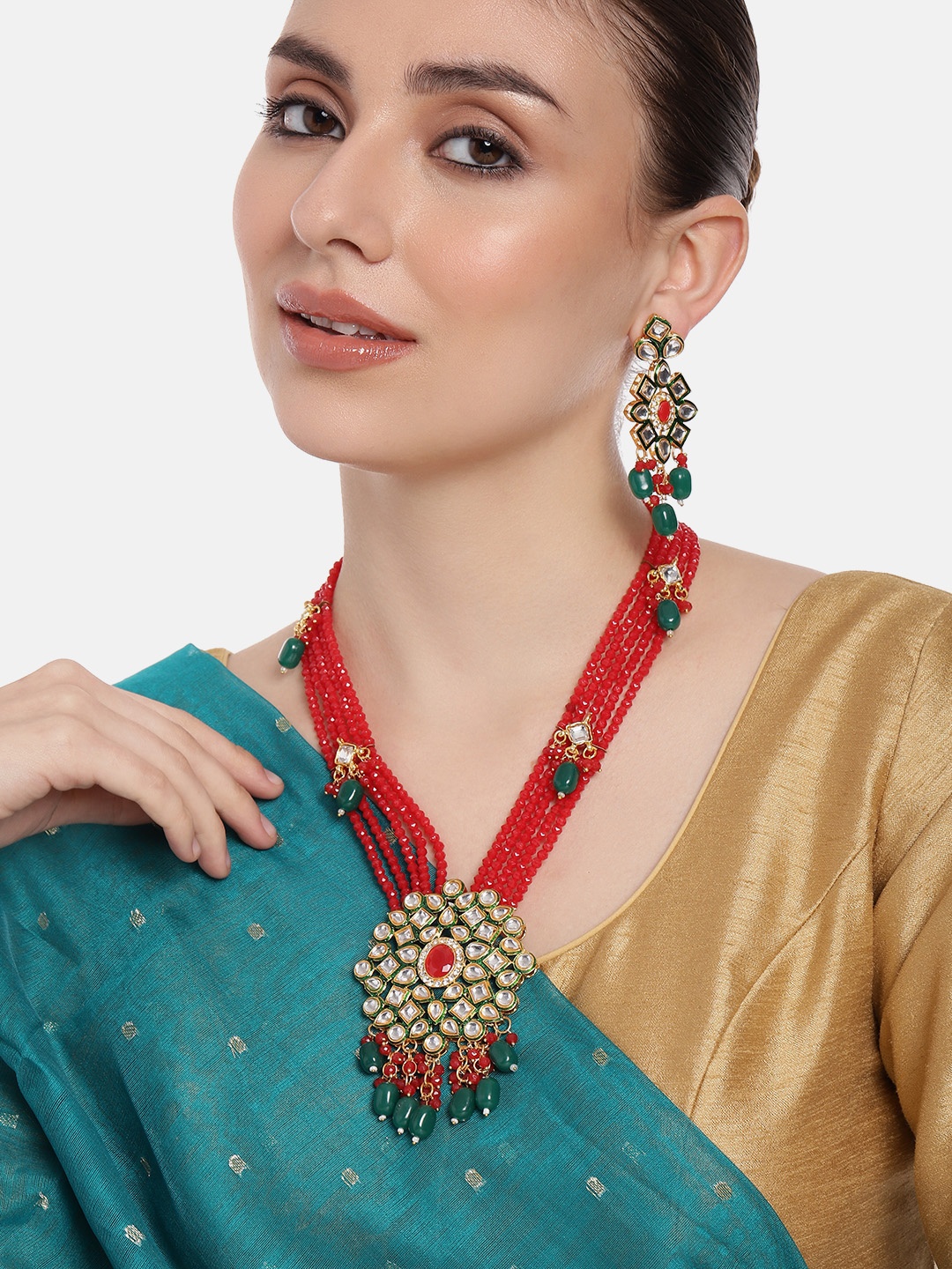 

Estele God-Plated Kundan Studded Jewellery Set, Red