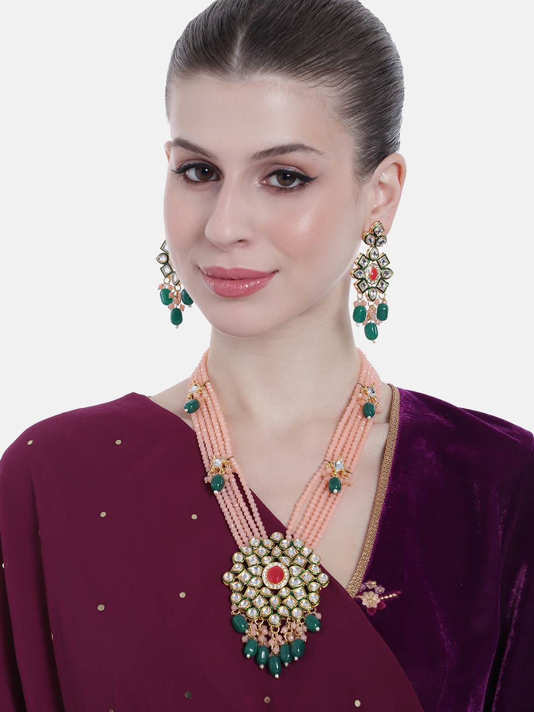 

Estele Gold-Plated Kundan Studded & Beaded Jewellery Set