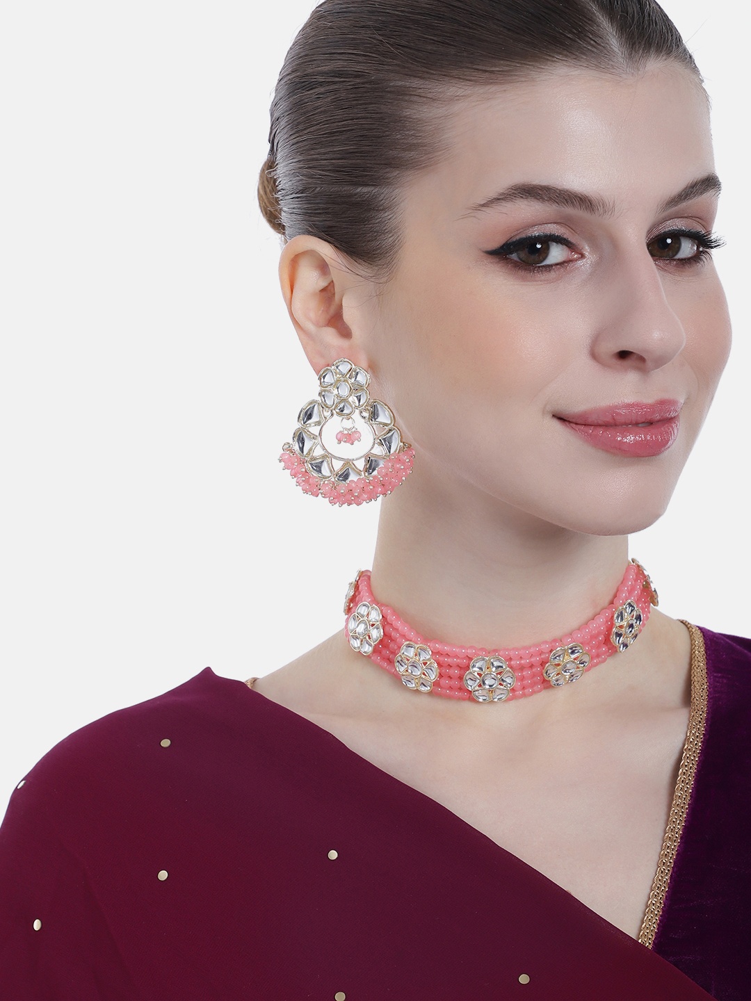 

Estele Gold-Plated Kundan-Studded & Beaded Choker Jewellery Set