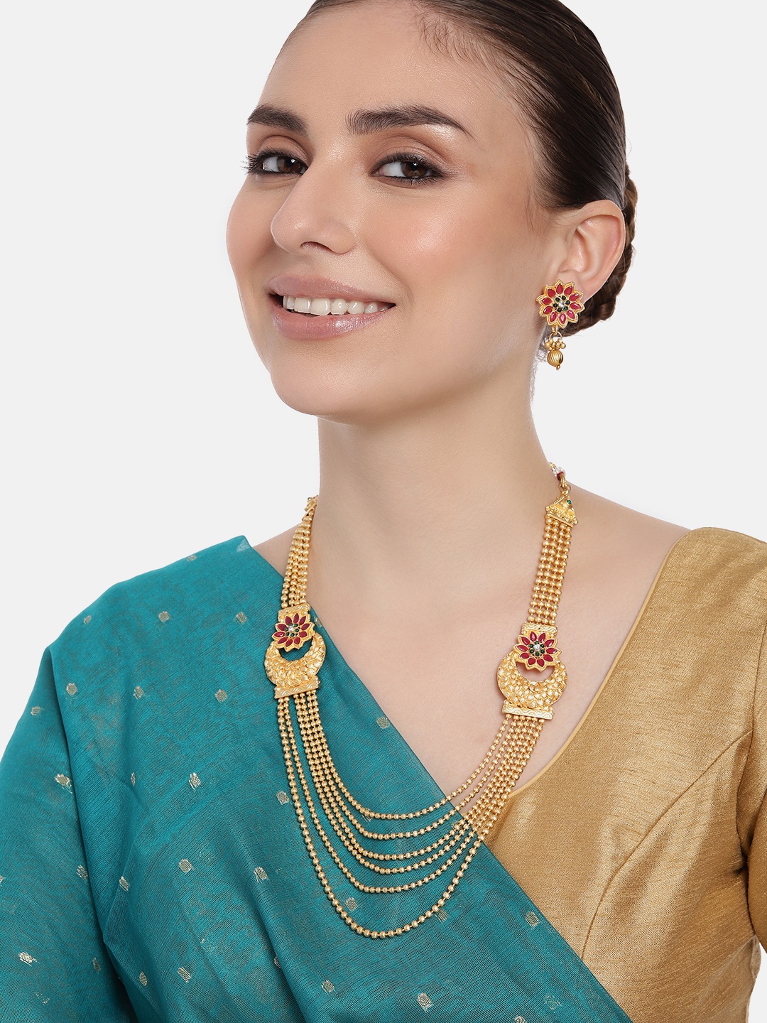 

Estele Gold Plated Stones Studded & Beaded Jewellery Set