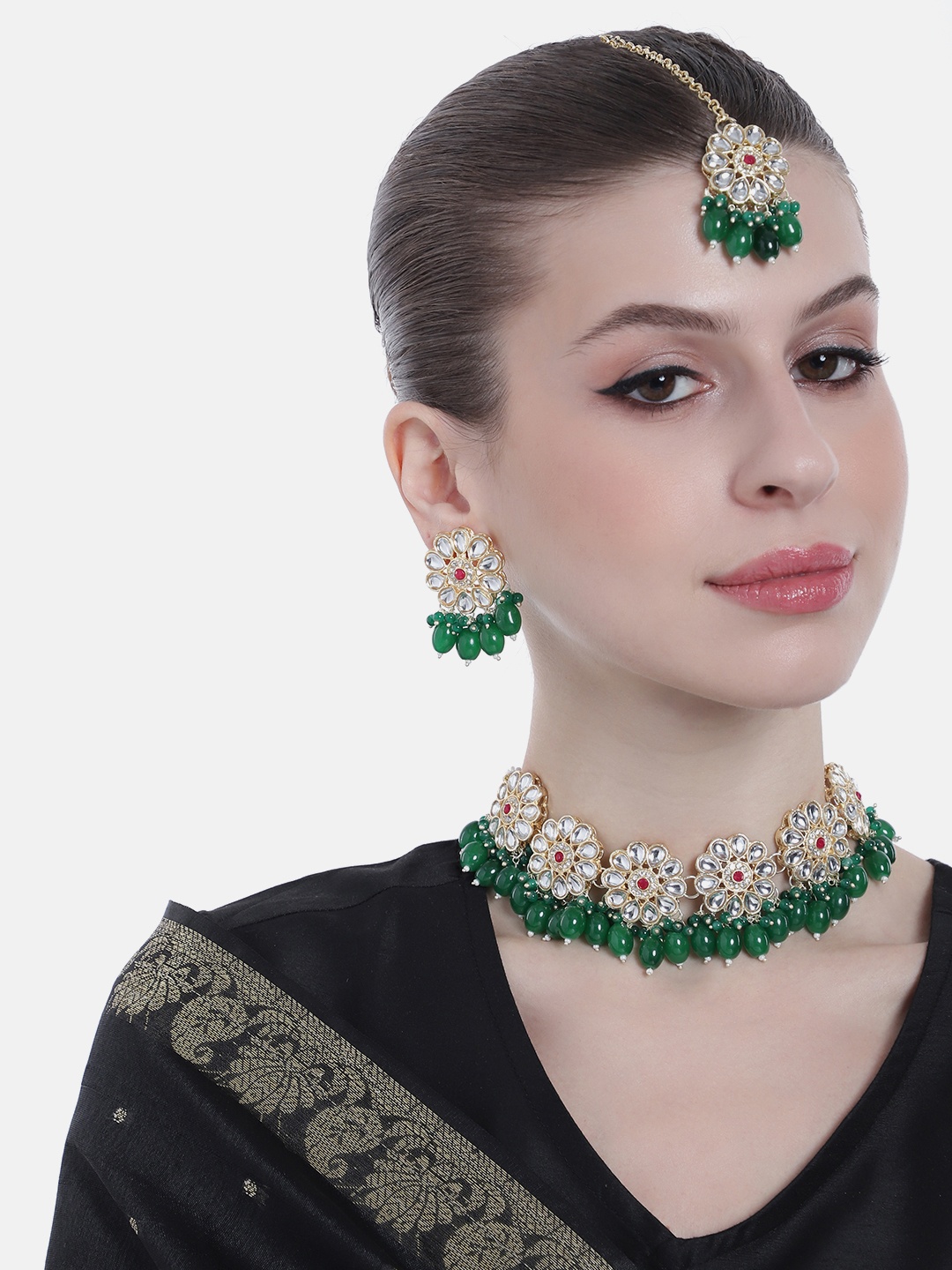 

Estele Gold-Plated Stone-Studded & Beaded Jewellery Set