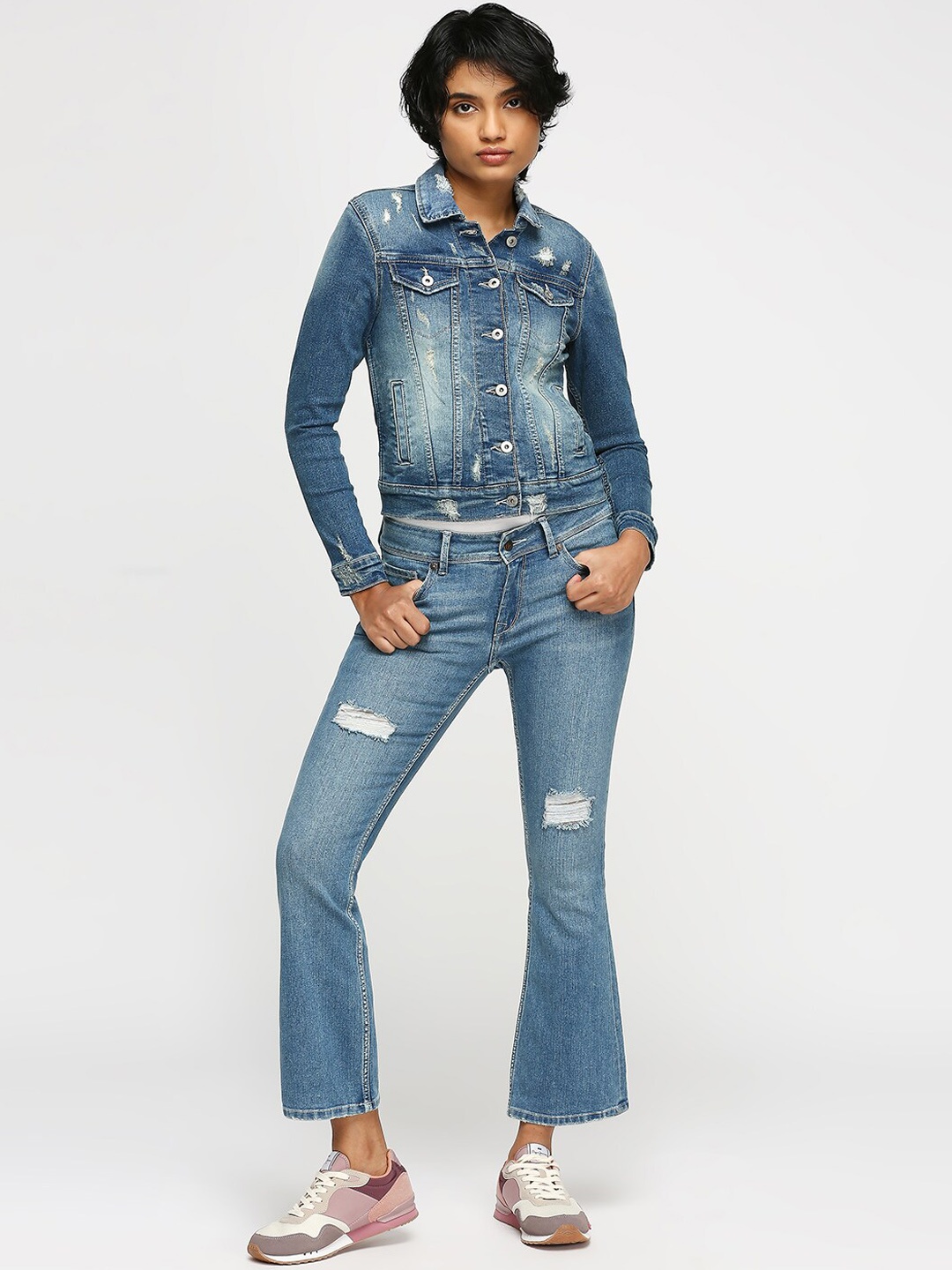 

Pepe Jeans Washed Spread Collar Denim Jacket, Blue