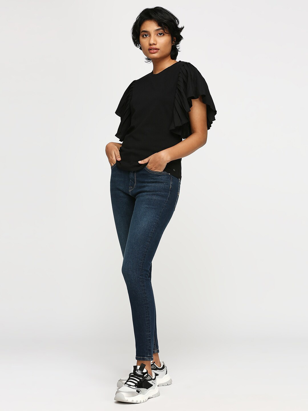 

Pepe Jeans Flutter Sleeves Pure Cotton Top, Black