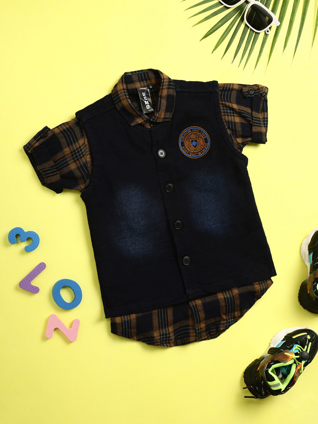 

V-Mart Boys Checked Twill Cotton Casual Shirt, Yellow